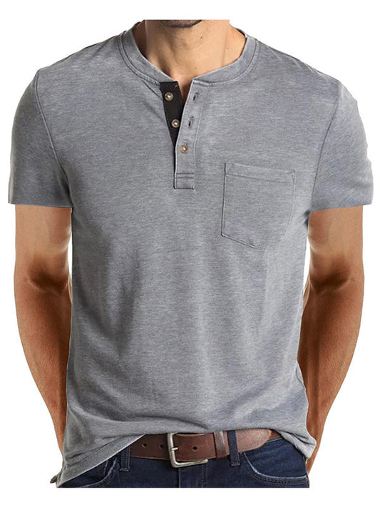 Men's Casual Short Sleeve Henley T-Shirt with Pocket