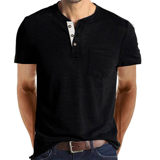 Men's Casual Short Sleeve Henley T-Shirt with Pocket